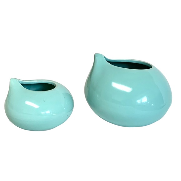 Pair Blue Vases Teardrop Post Modern Robins Egg Blue Turquoise Blue Set of 2 - Picture 1 of 6